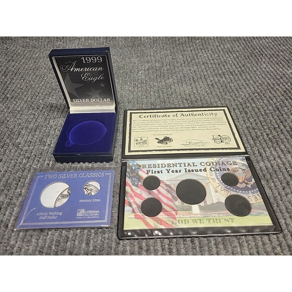 1999 American Eagle Silver Dollar Box Littleton Two Silver Classics COA Only